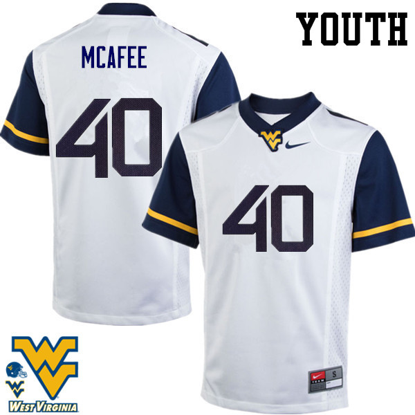NCAA Youth Pat McAfee West Virginia Mountaineers White #40 Nike Stitched Football College Authentic Jersey RN23Z17CL